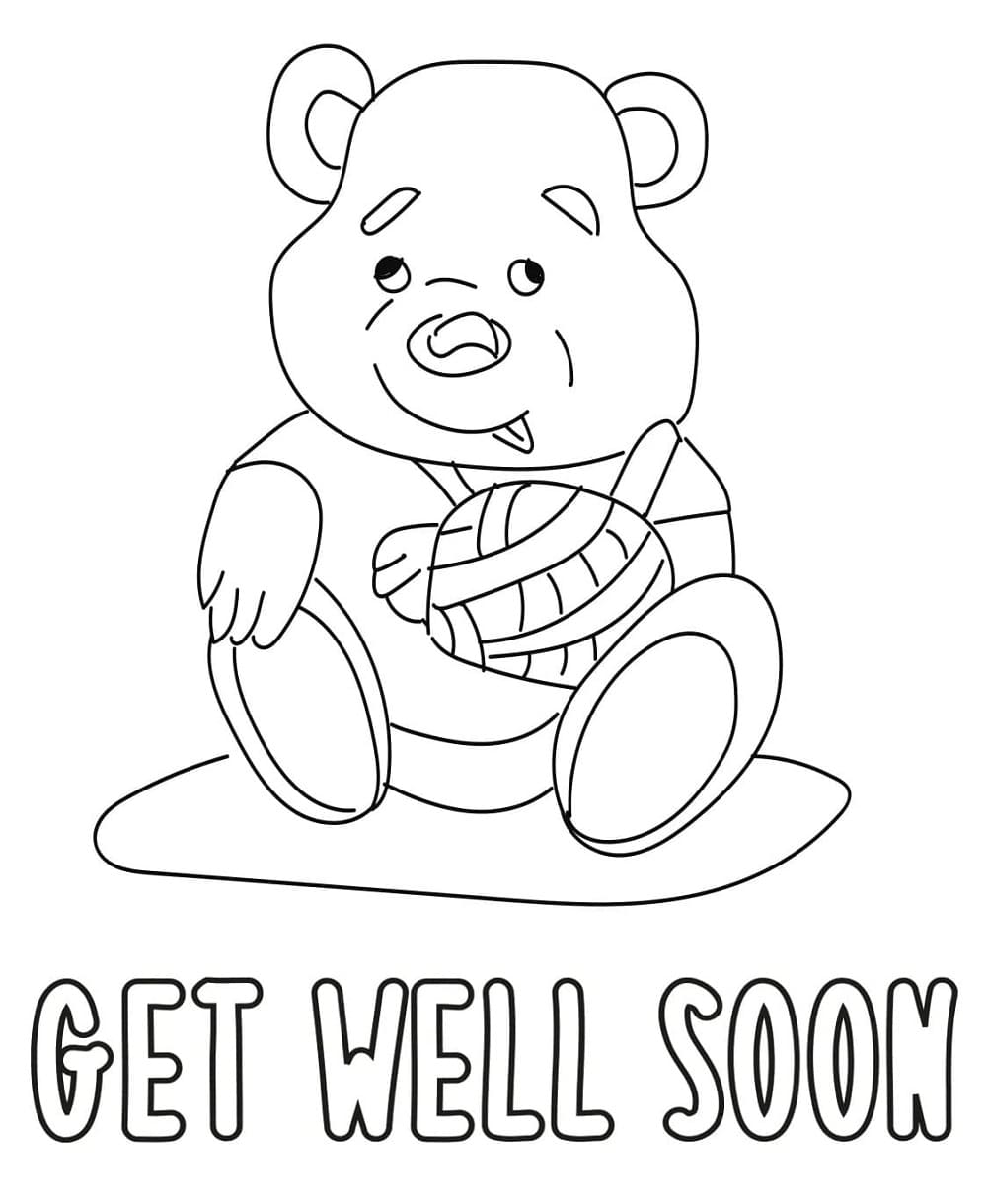 Print Get Well Soon Cute Bear Coloring Page