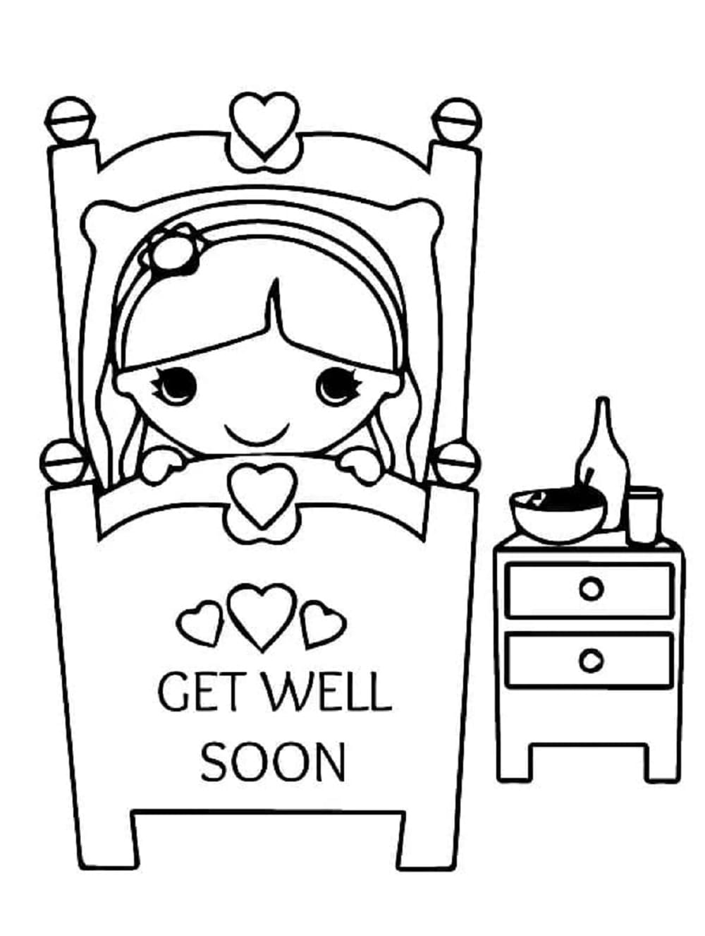 Print Get Well Soon Cute Girl Coloring Page