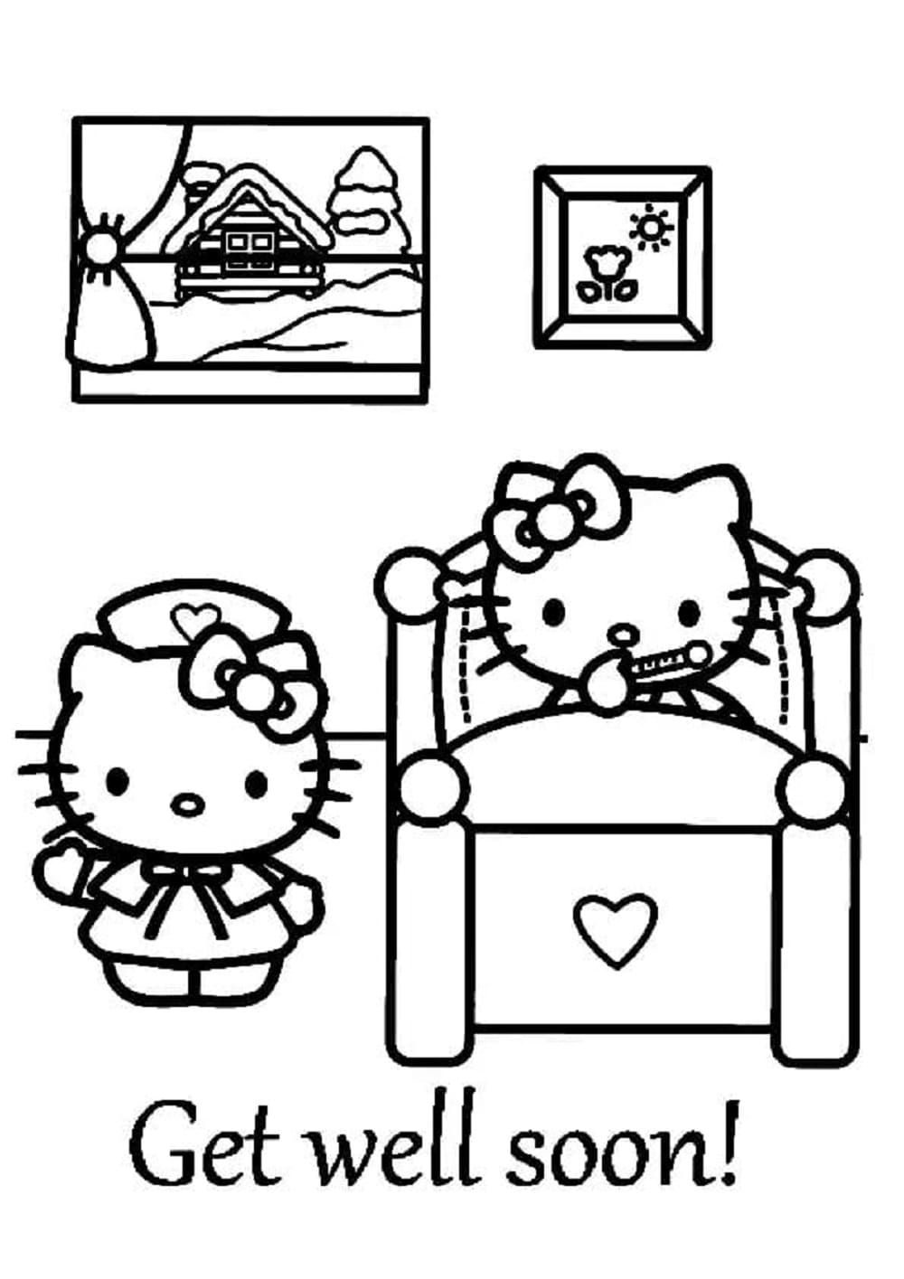 Print Get Well Soon Hello Kitty Coloring Page