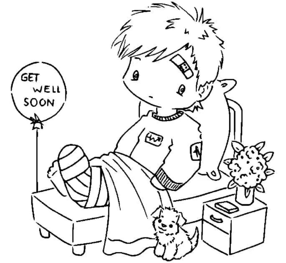 Print Get Well Soon Kid Coloring Page