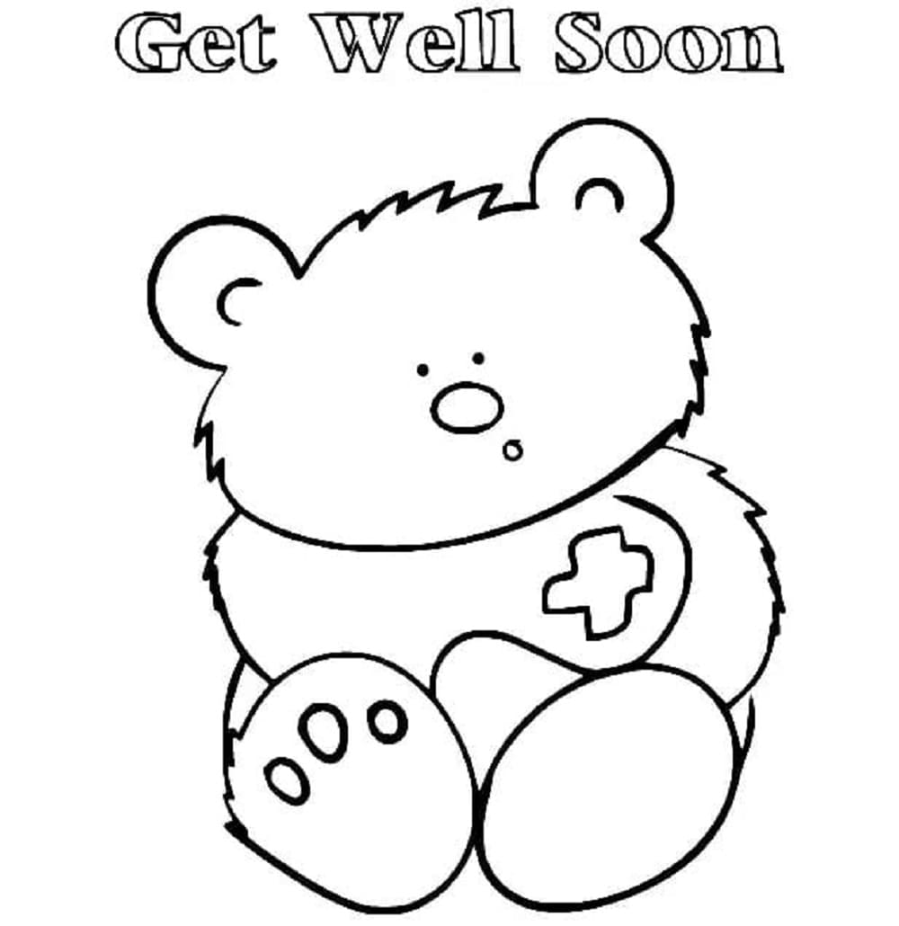 Print Get Well Soon Teddy Coloring Page