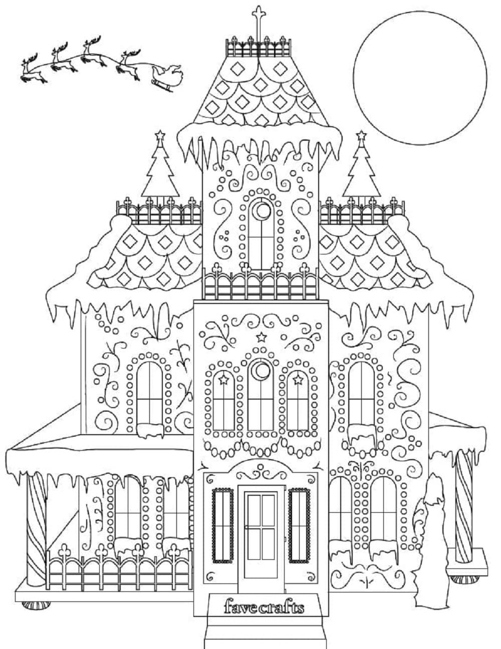 Print Gingerbread House Mansion Coloring Page