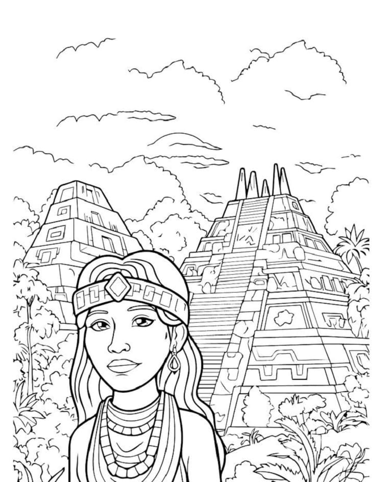 Print Girl in Maya civilization Coloring Page