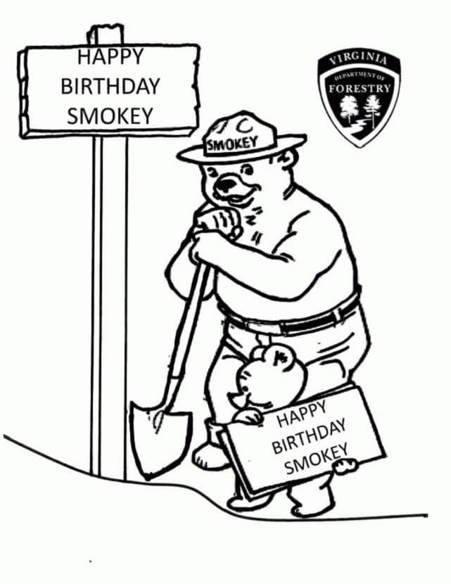 Print Happy Birthday Smokey Bear Printable Coloring Page