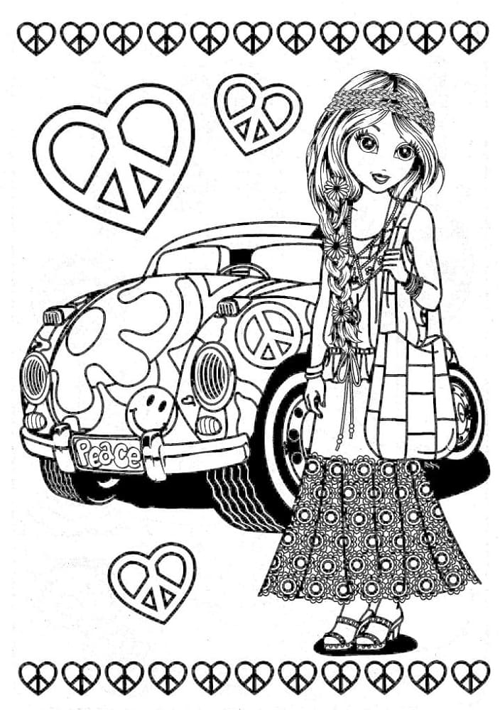 Print Hippie Girl Coloring Page