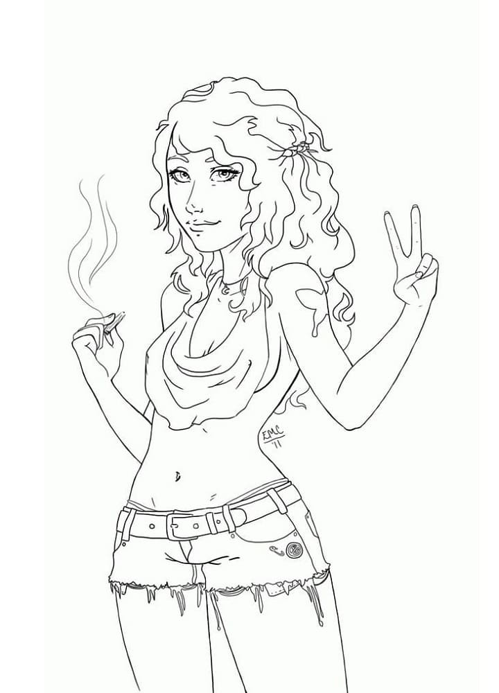 Print Hippie Girl Image Coloring Page