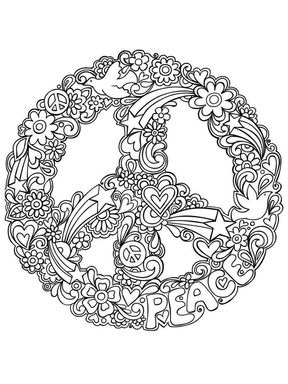 Print Hippie Peace Symbol Coloring Page