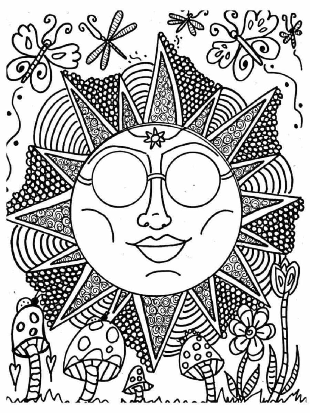 Print Hippie Sun Coloring Page