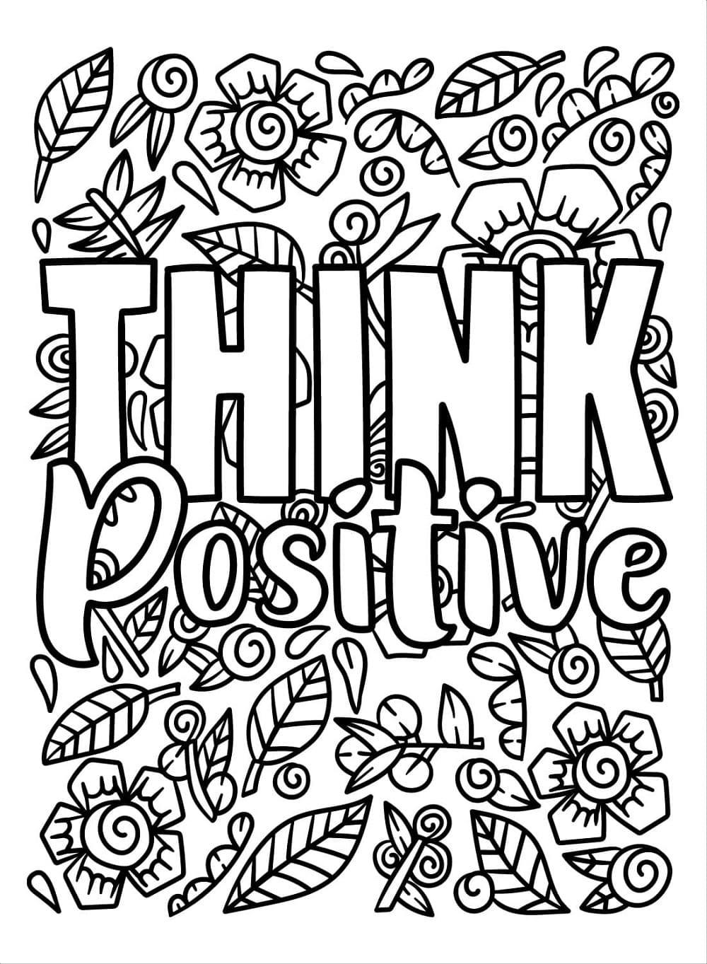 Print Inspirational - Think Positive Coloring Page