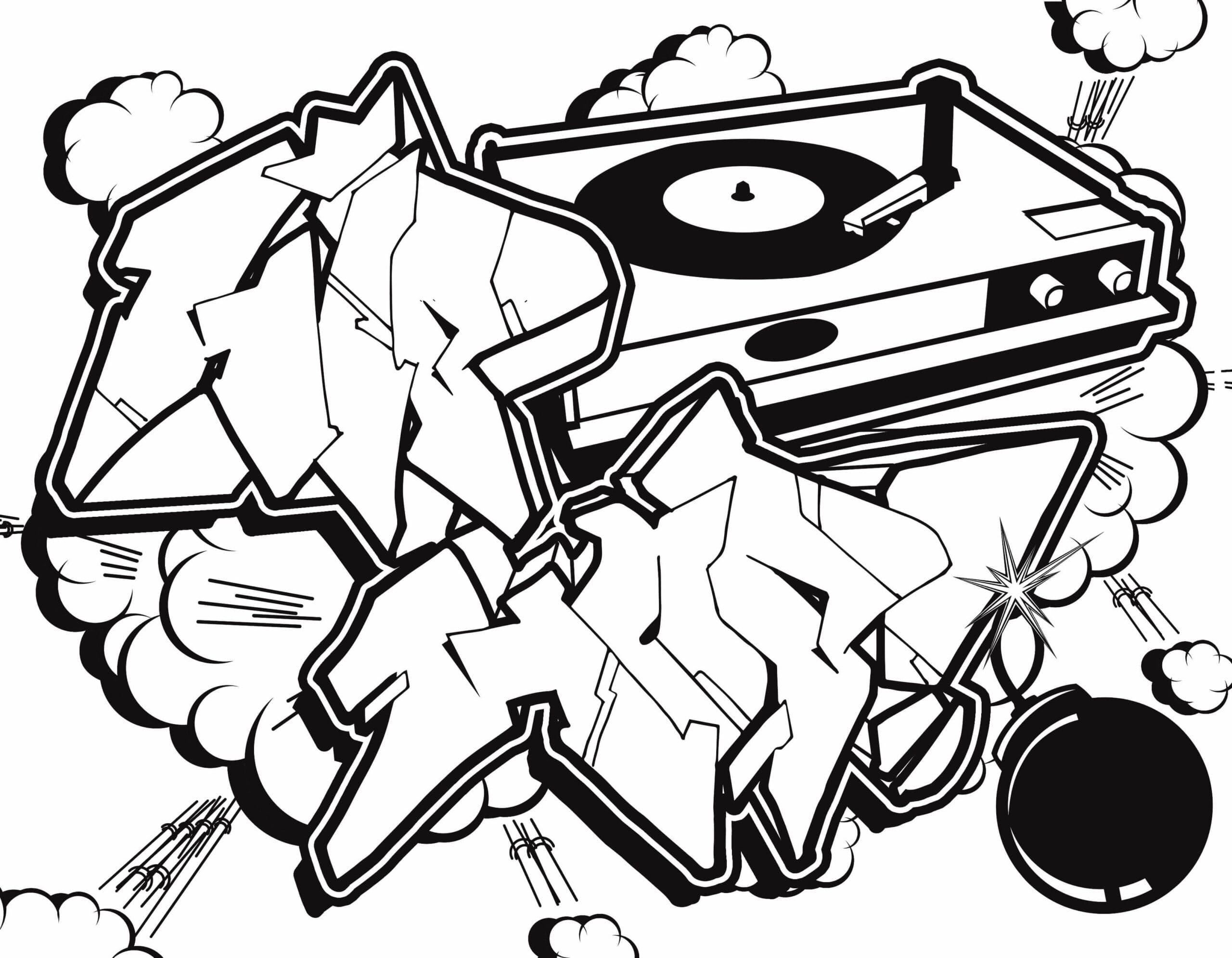 Print Interesting Graffiti With Music Player Coloring Page