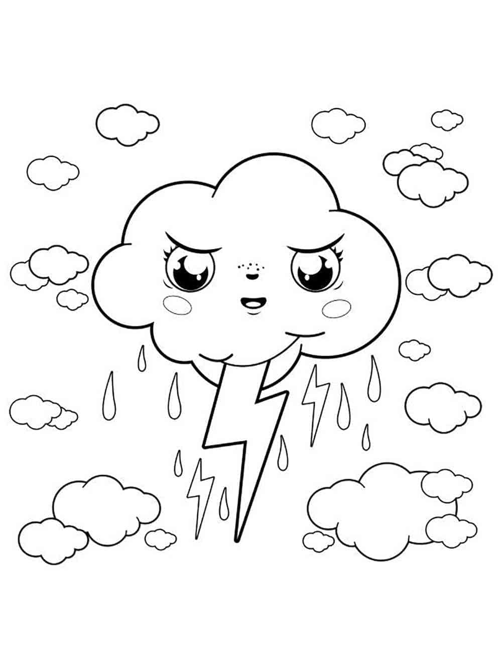 Print Kawaii Thunder and Lightning Coloring Page