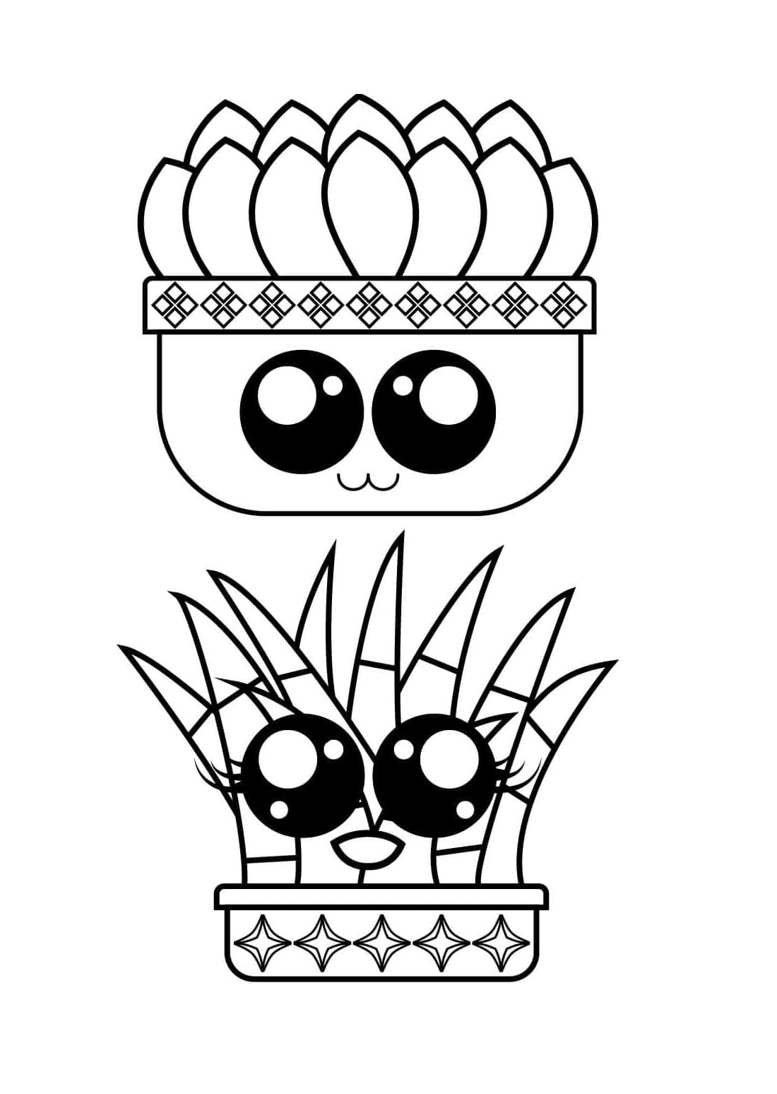 Print Kawaii two Potted Cactus Coloring Page