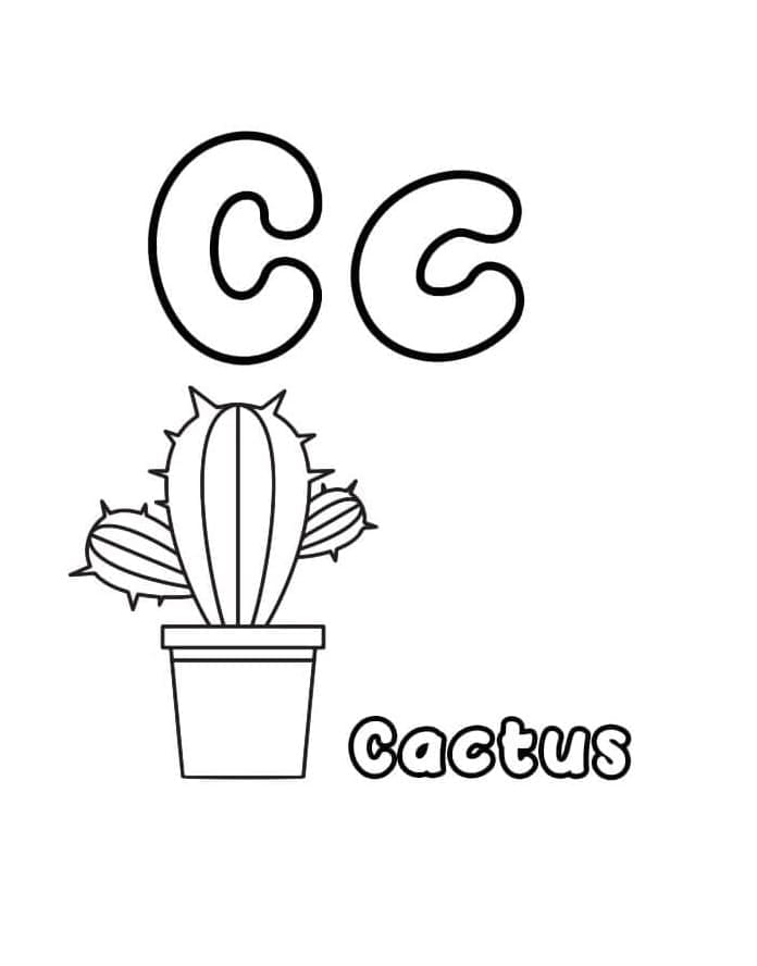 Print Letter C with Cactus Coloring Page