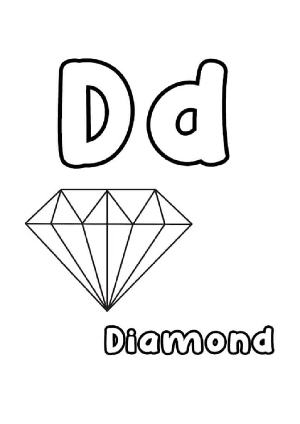 Print Letter D and Diamond Coloring Page