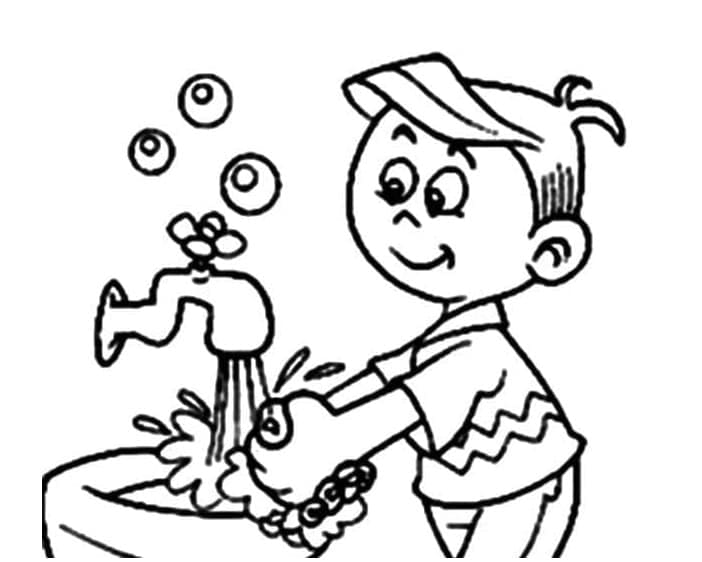 Print Little Boy is Washing Hands Coloring Page