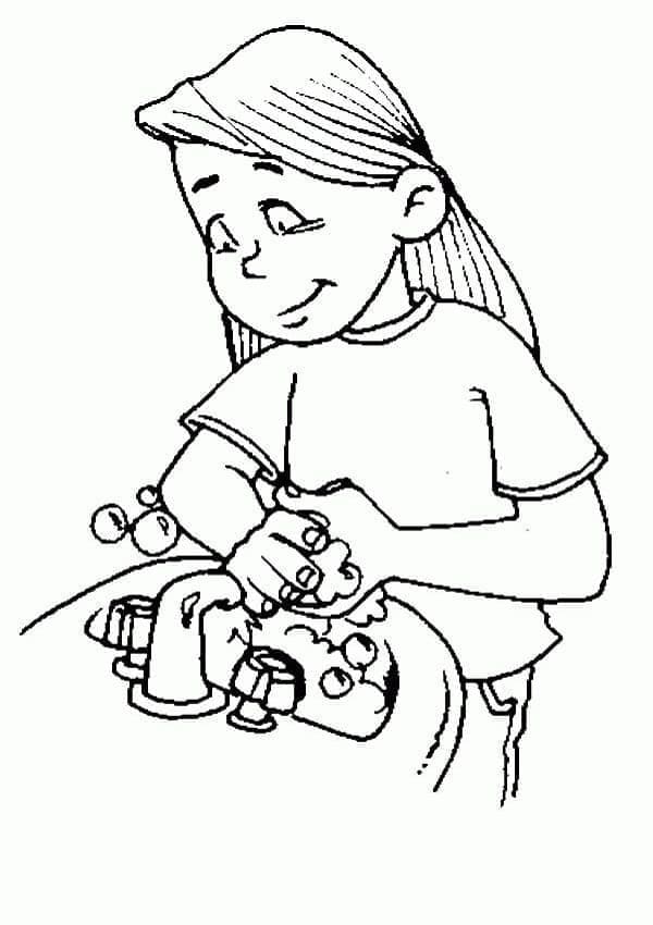 Print Little Girl Hand Washing Coloring Page