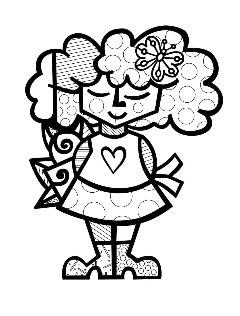 Print Little Girl by Romero Britto Coloring Page