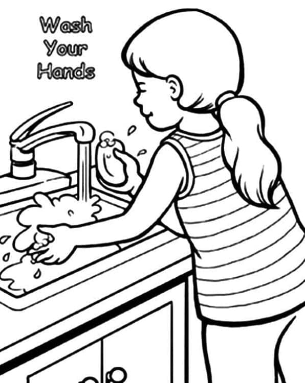 Print Little Girl is Washing Hands Coloring Page