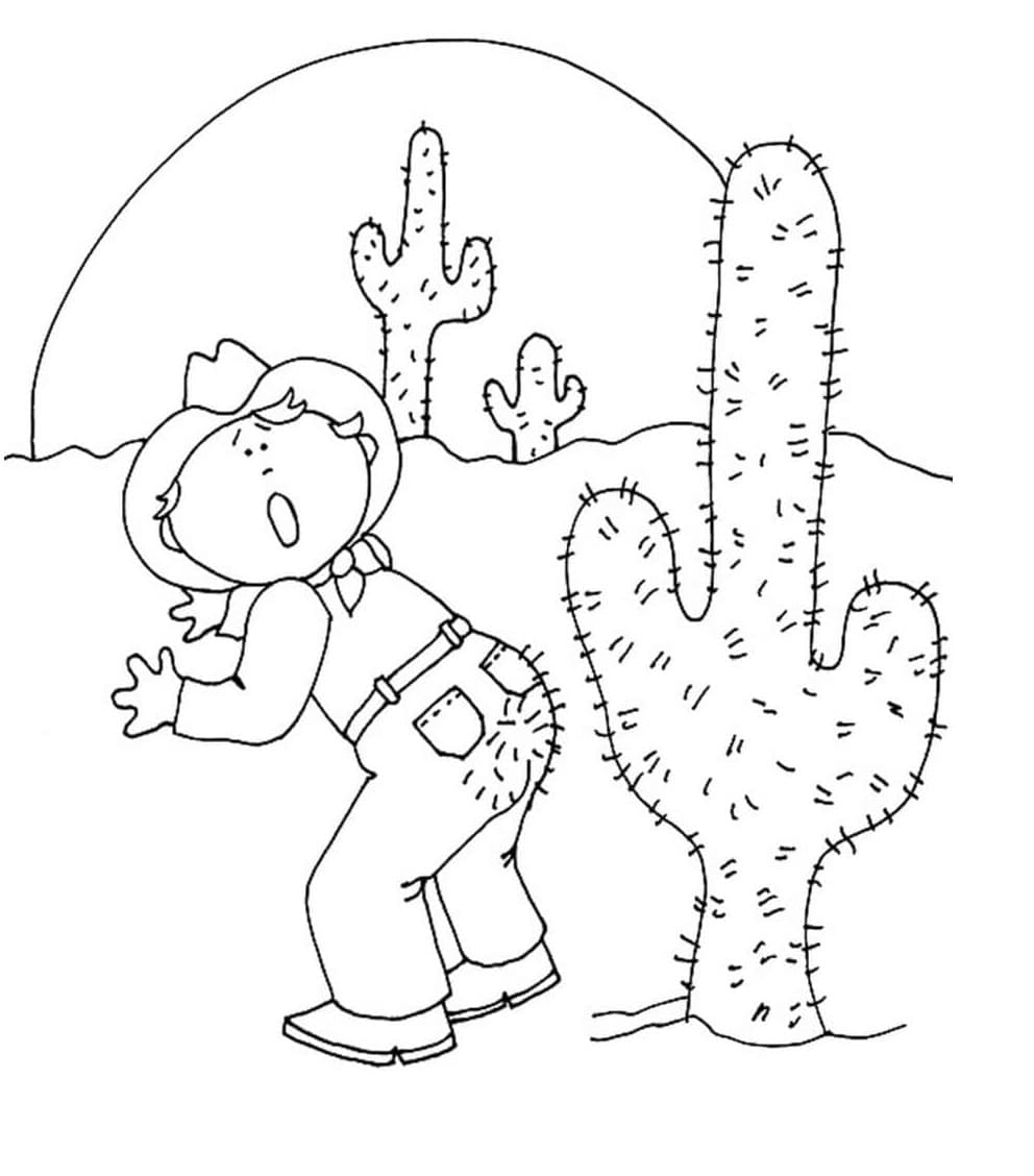 Print Man stabbed by a Cactus Coloring Page