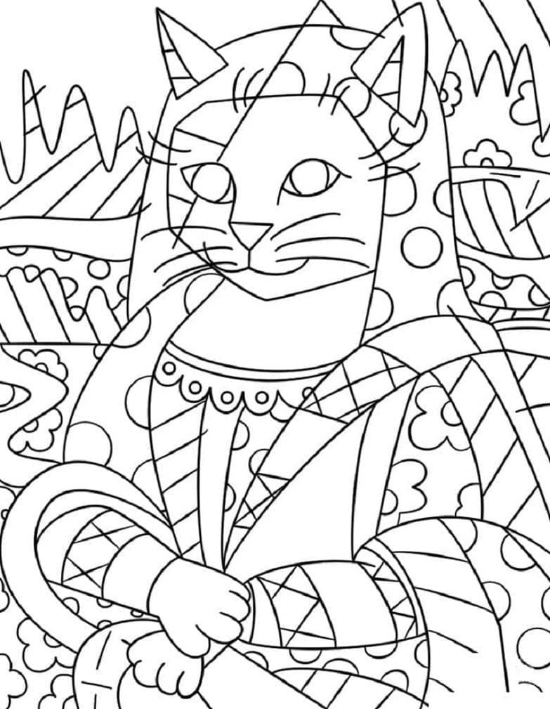 Print Mona Cat by Romero Britto Coloring Page