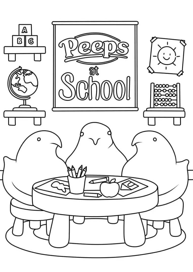 Print Peeps at School Coloring Pages