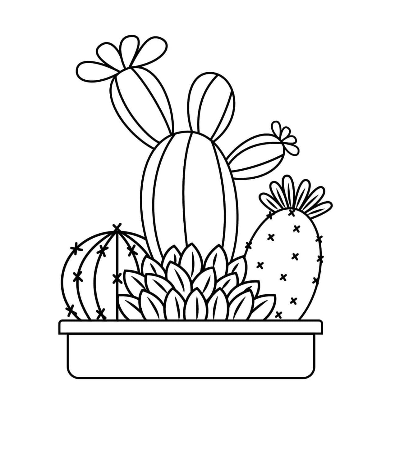 Print Potted Cactus Coloring Page