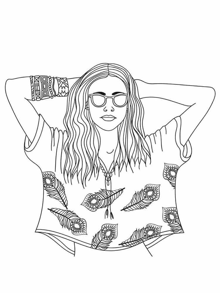 Print Pretty Hippie Girl Coloring Page