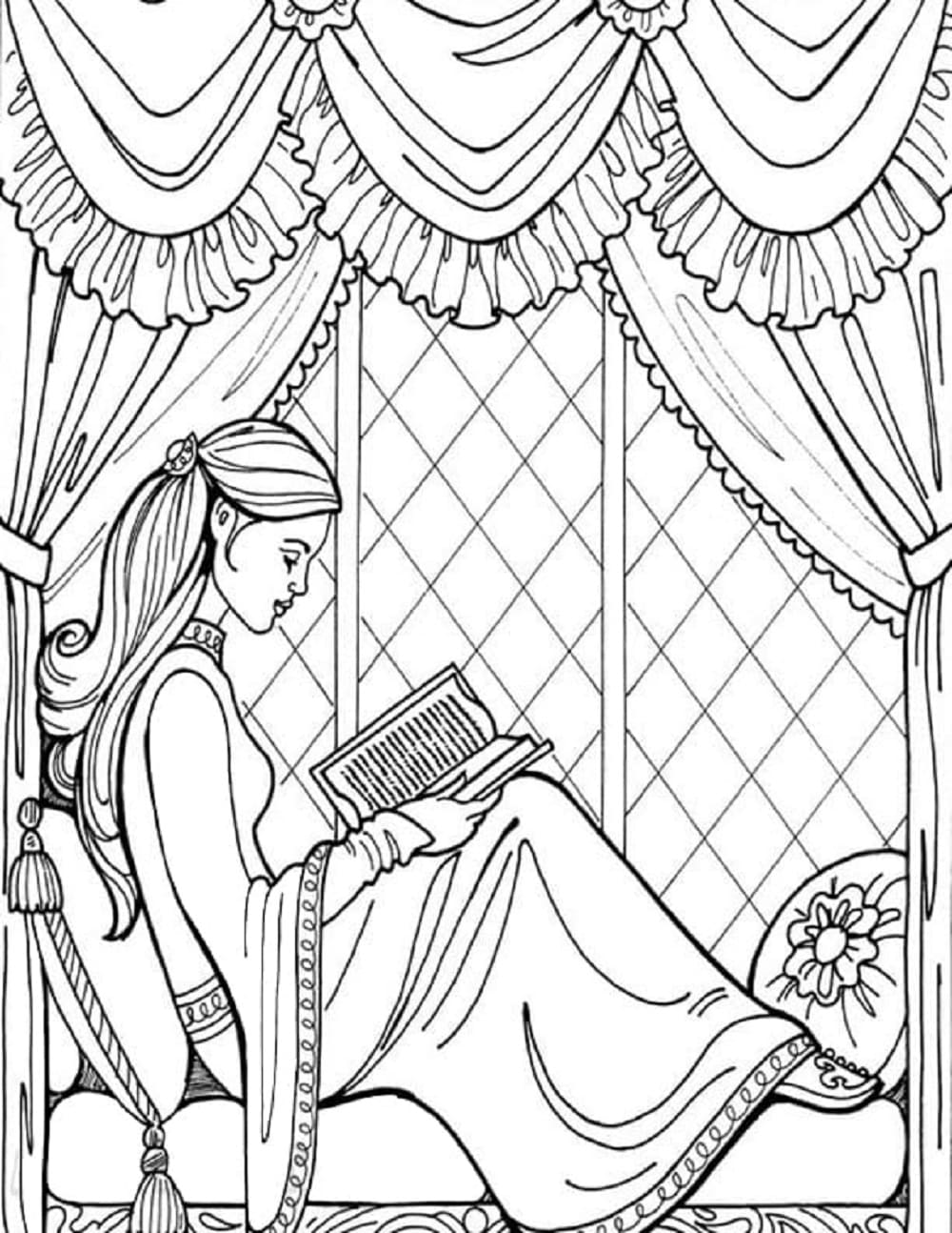 Print Princess Leonora is Reading Book Coloring Page