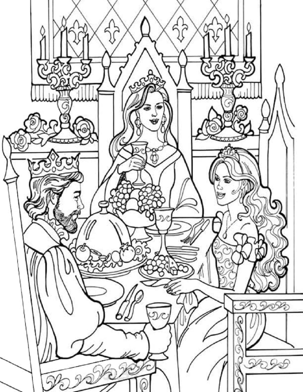 Print Princess Leonora with King and Queen Coloring Page