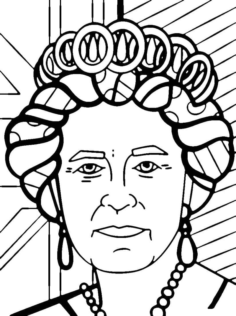 Print Queen Elizabeth II by Romero Britto Coloring Page