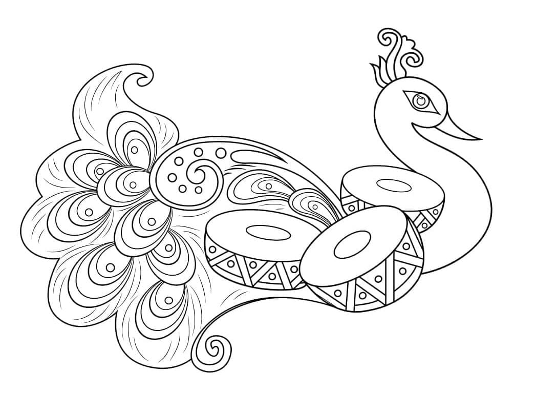 Print Rangoli Peacock Coloring Page