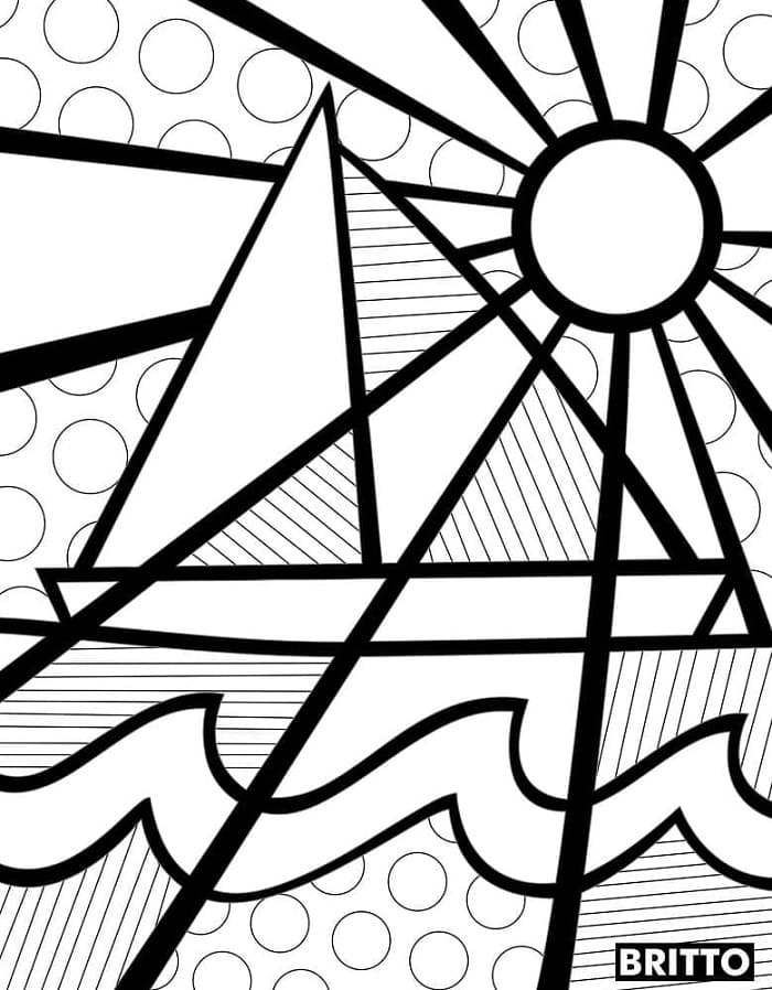 Print Sailboat by Romero Britto Coloring Page