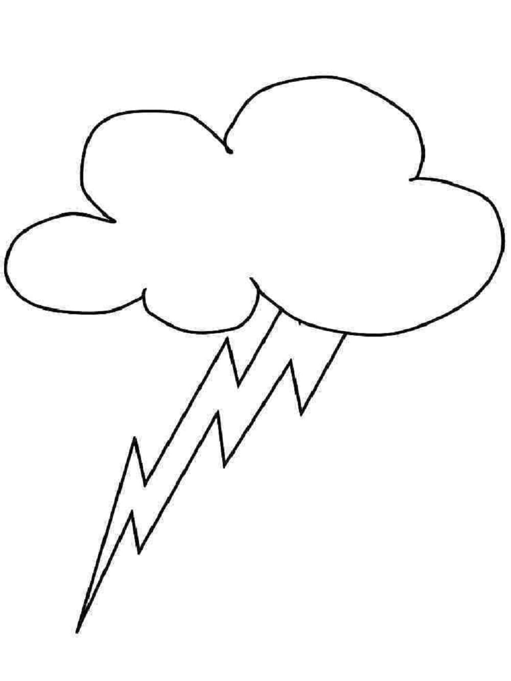 Print Simple Cloud and Lightning Coloring Page