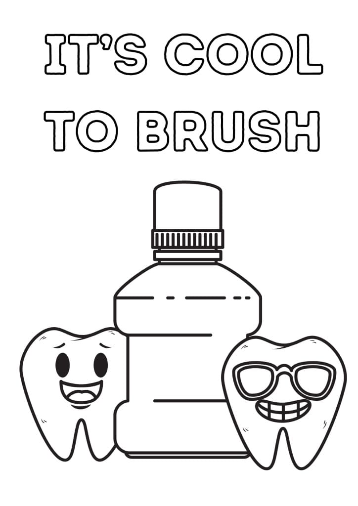 Print Simple Toothbrushing and Dental Health Coloring Page