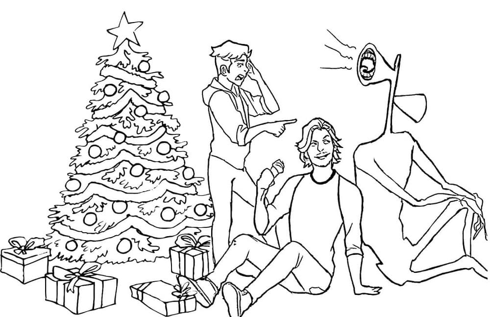 Print Siren Head on Christmas Coloring Page