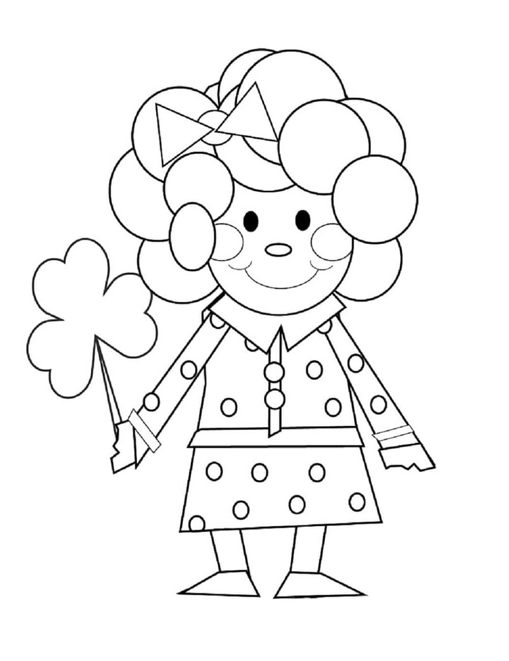 Print Smiling Girl holding Shamrock Coloring Page