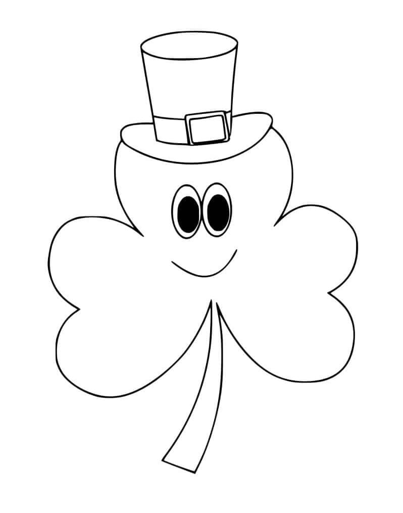 Print Smiling Shamrock with Hat Coloring Page