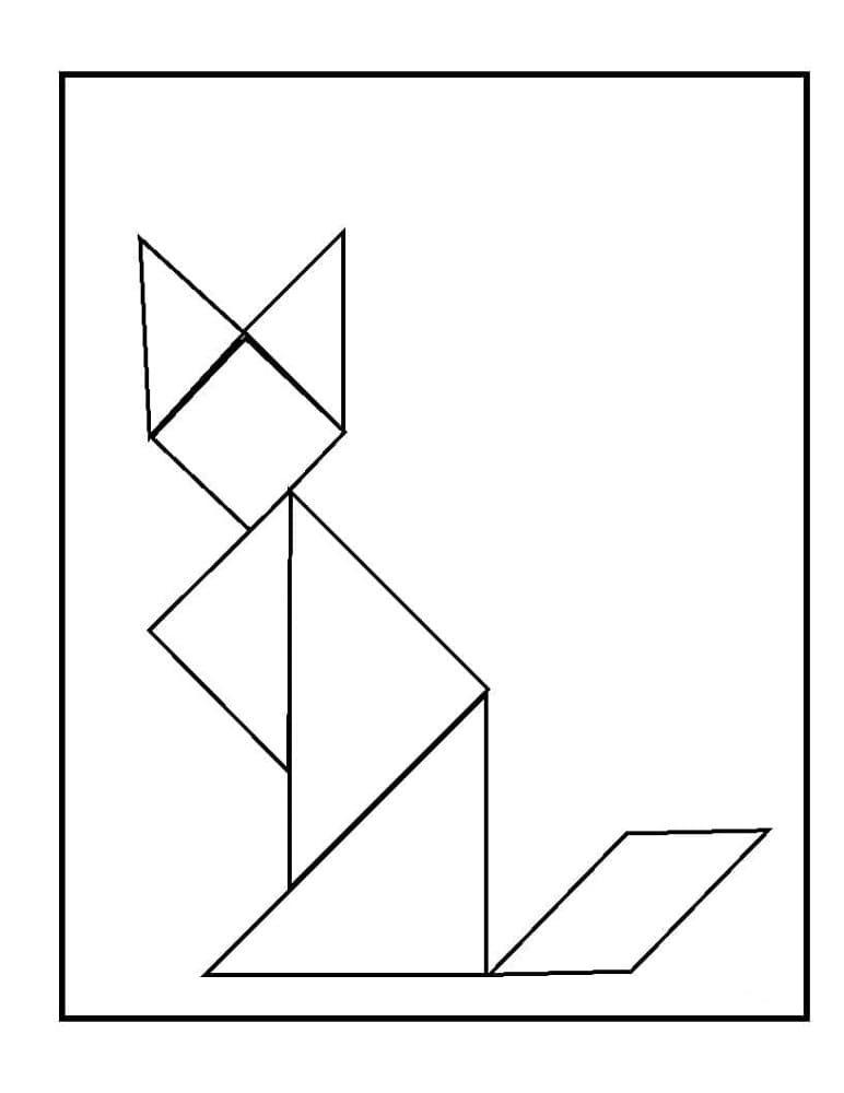 Print Tangram Cat Coloring Page