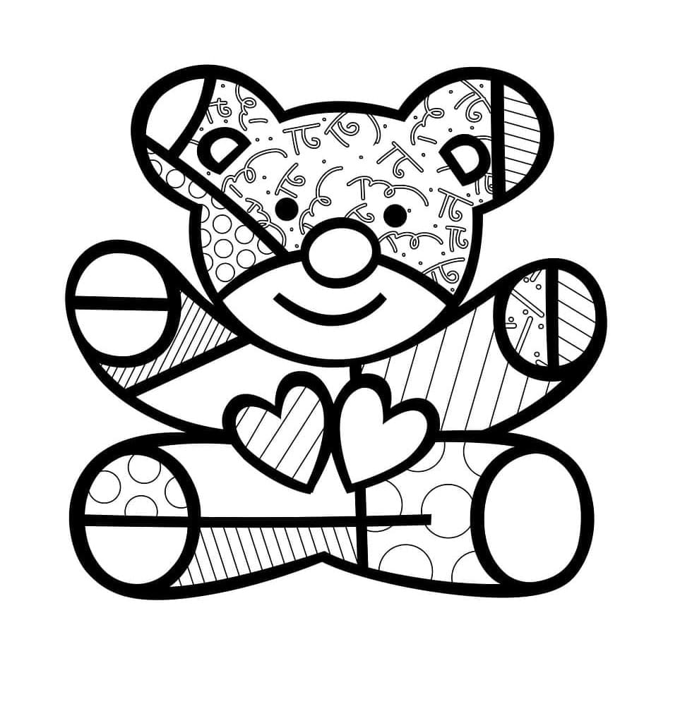 Print Teddy Bear by Romero Britto Coloring Page