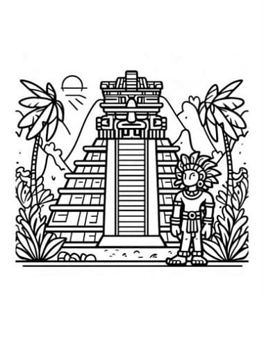 Print These Mayan Pyramid Coloring Page