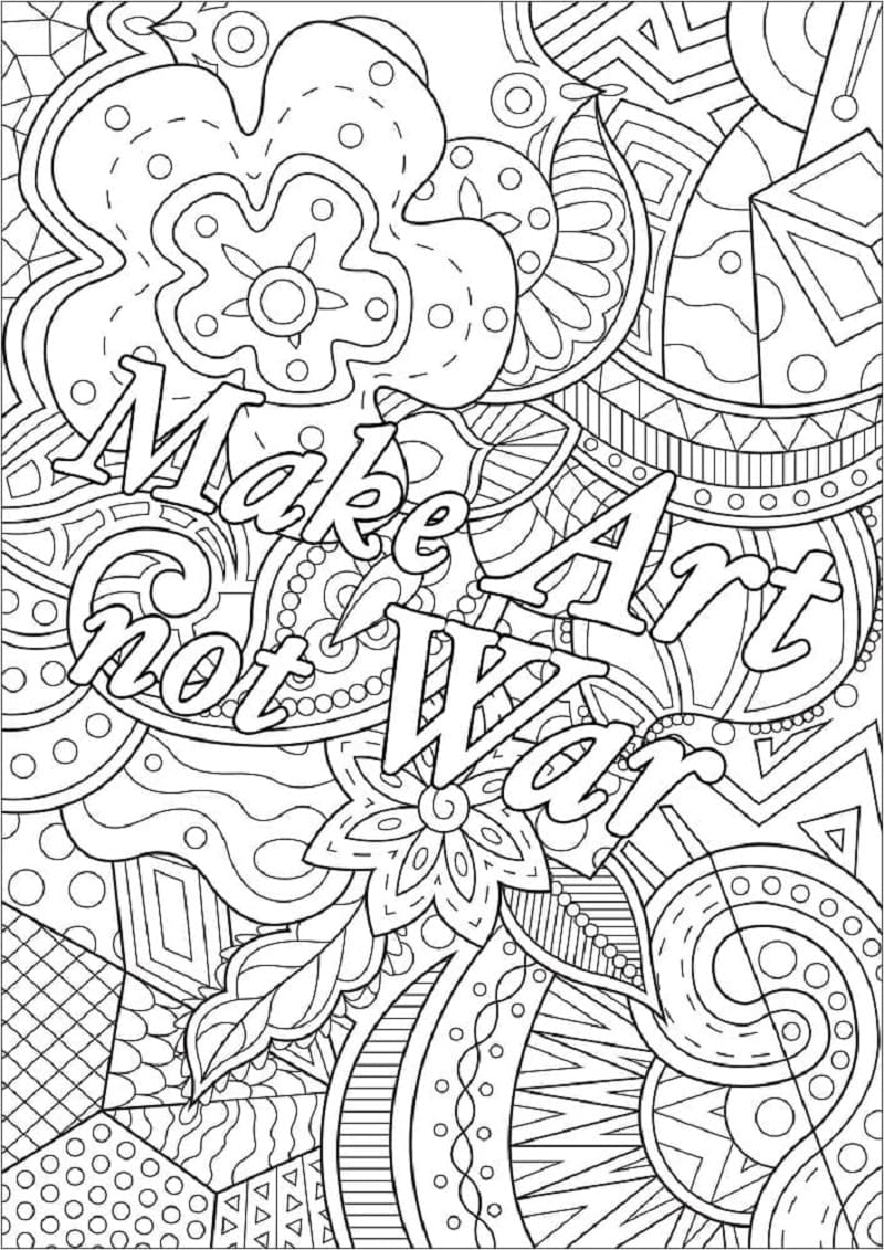 Print Think Positive - Make Art Not War Coloring Page