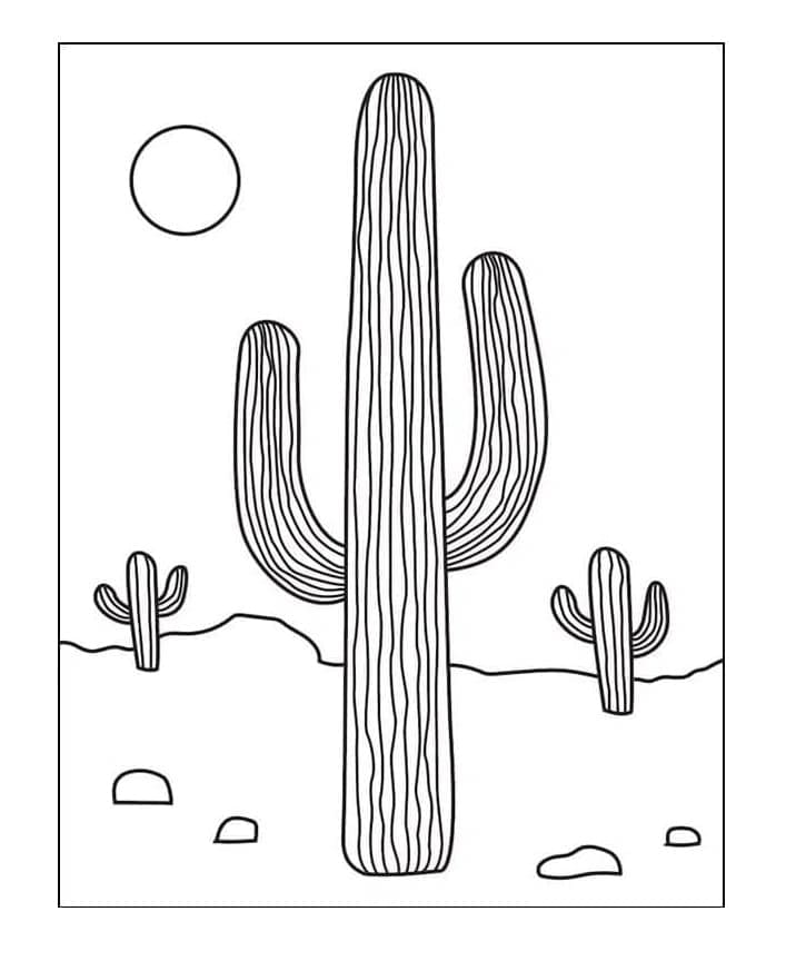 Print Three Cactus in the Desert Coloring Page