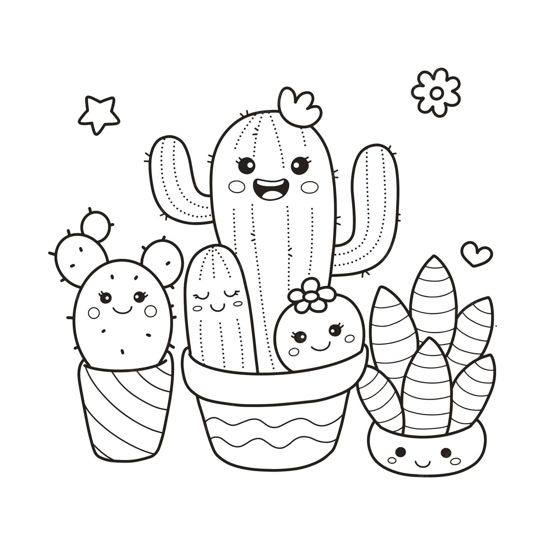 Print Three Cartoon Cactus Coloring Page