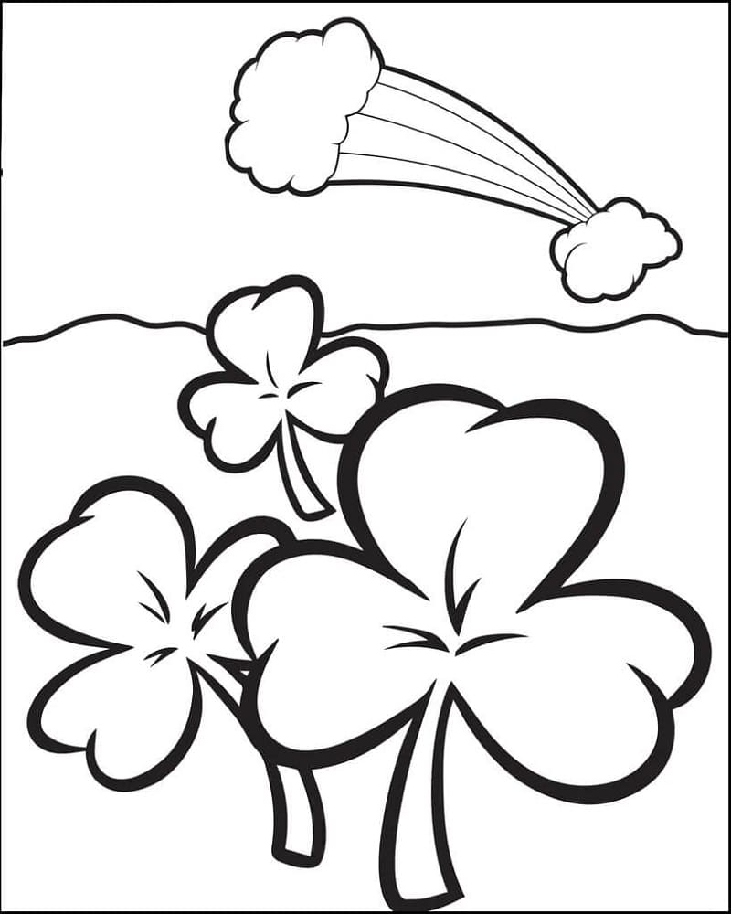 Print Three Shamrock With Clouds Coloring Page