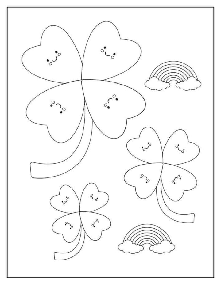 Print Three Shamrocks With Rainbows Coloring Page