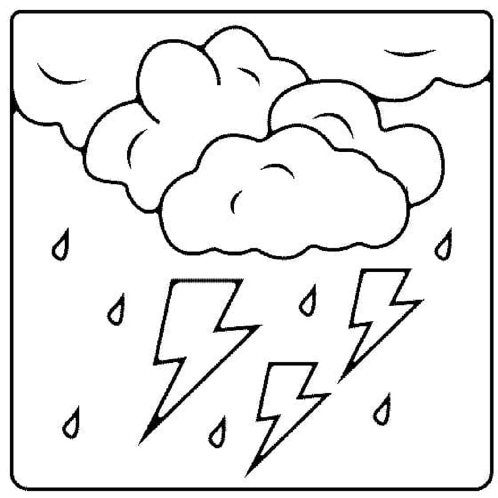 Print Thunder and Lightning Clouds Coloring Page