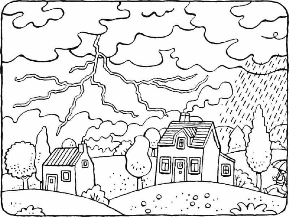 Print Thunder and Lightning Scene Coloring Page