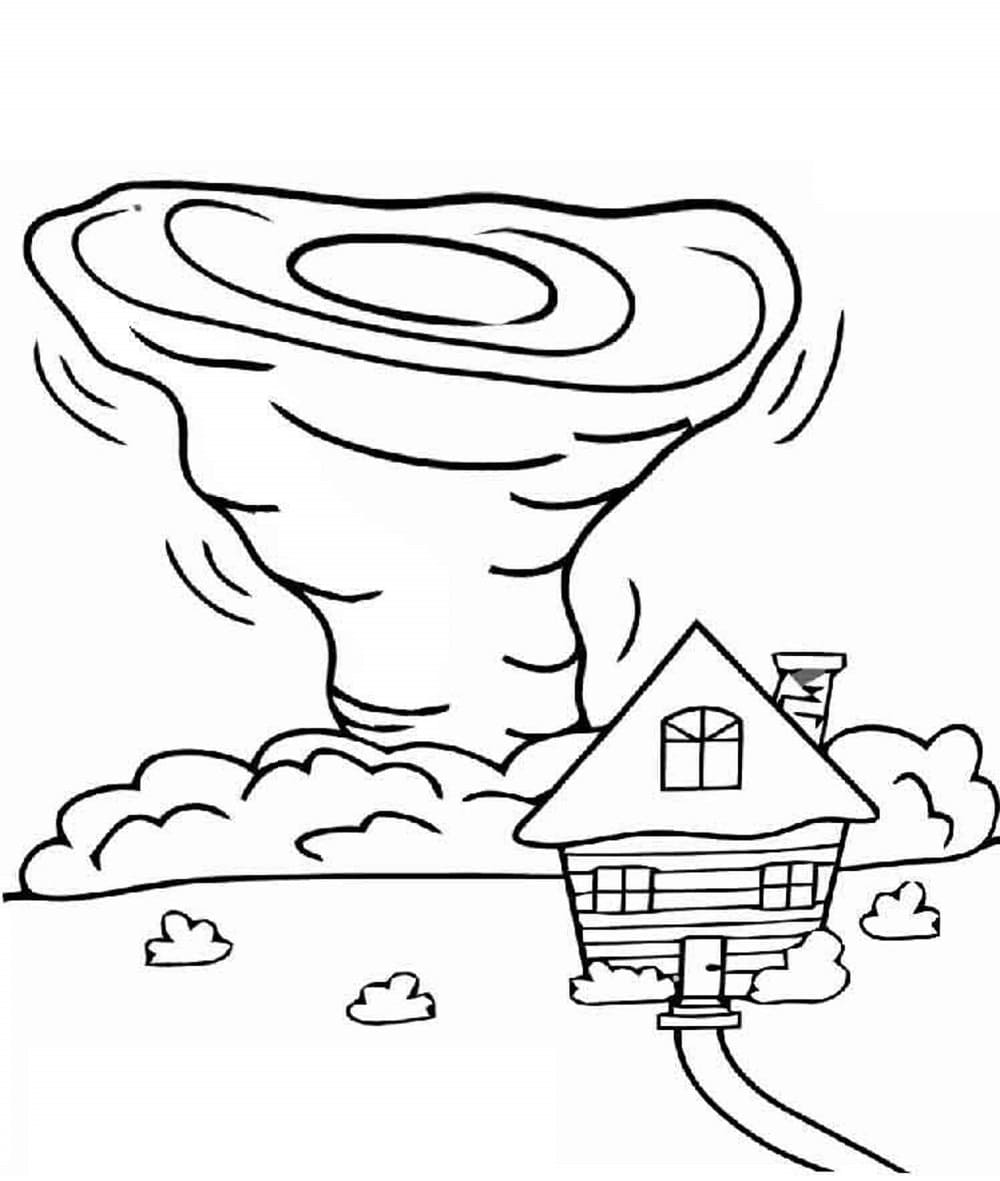 Print Tornado and House Coloring Page