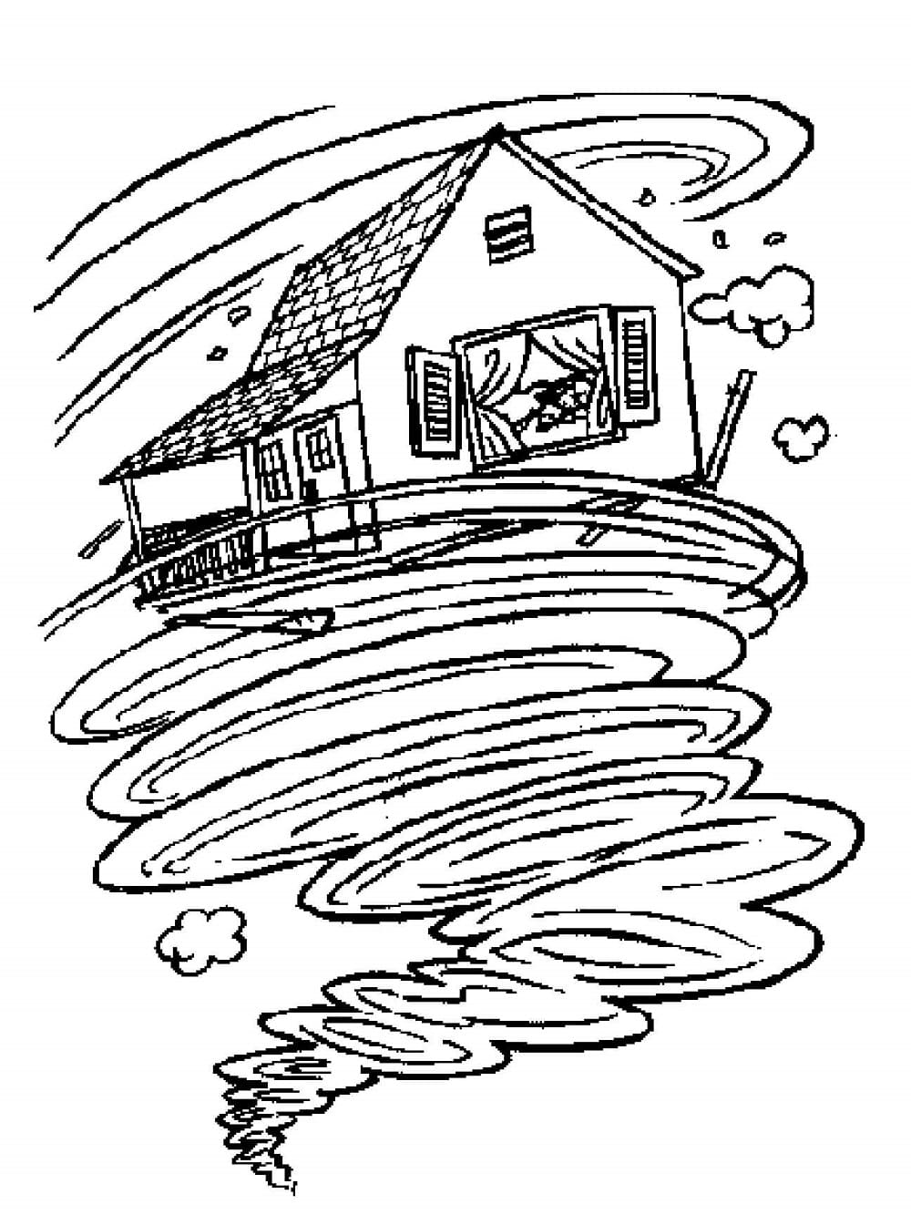 Print Tornadoes Swept the House Coloring Page