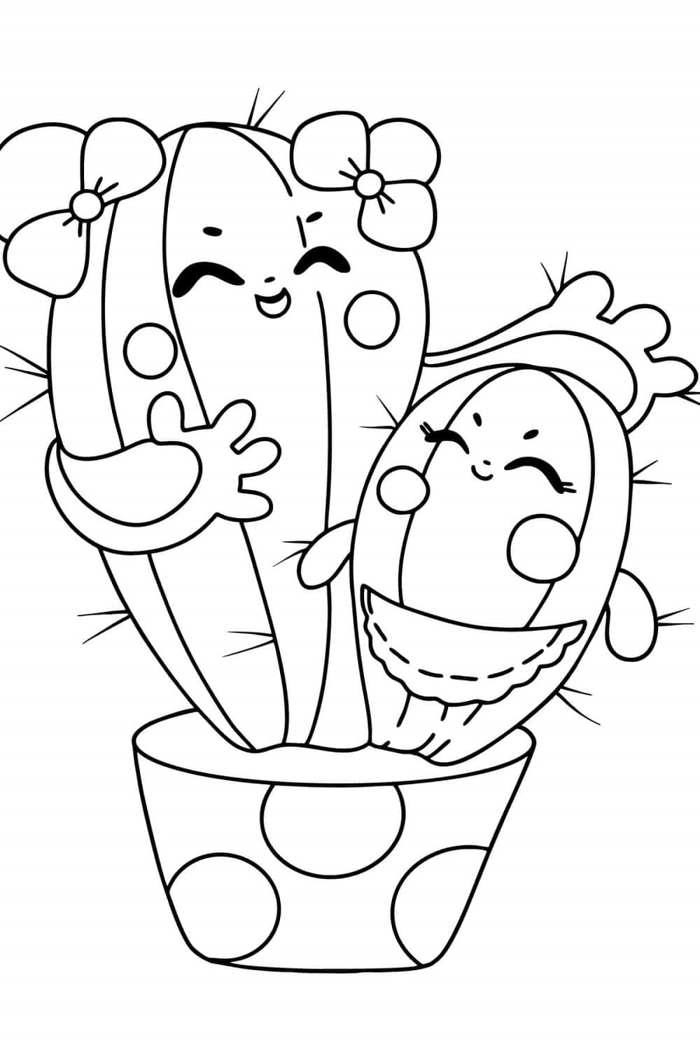 Print Two Happy Cactus in a Pot Coloring Page